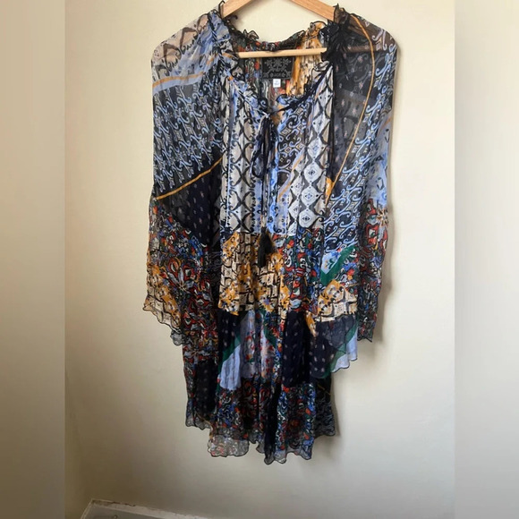 Jade Johnny Was Silk Floral Tiered Dress, size small - Picture 2 of 5